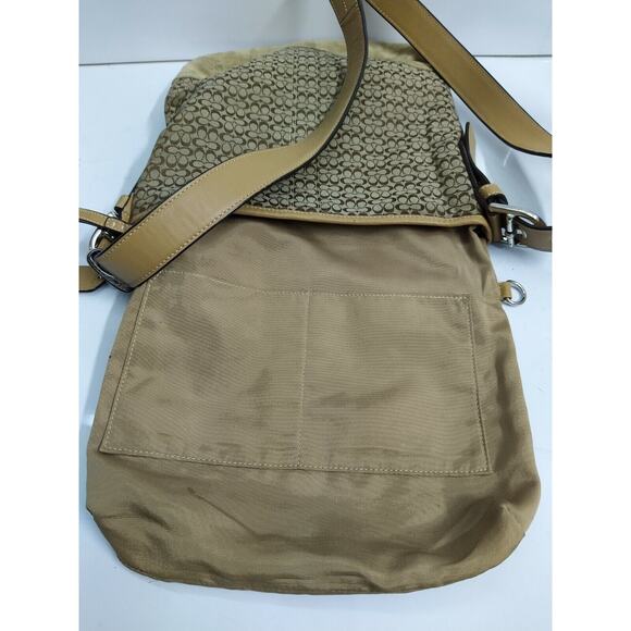 Coach Signature Brown Canvas Suede Leather Trim Zipper Crossbody Shoulder Bag - Picture 9 of 11